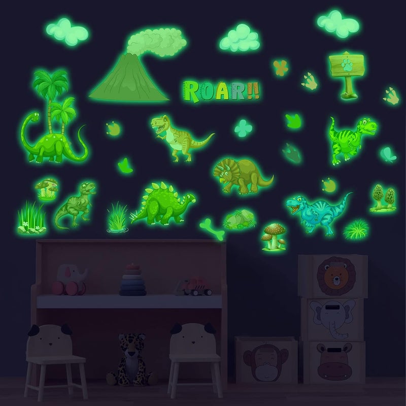 Robmoda Glow in The Dark Dinosaur Wall Decals Stickers, Removable Footprints Dino Stickers for Ceiling, Jungle Wall Decor for Nursery, Decoration Classroom Gift for Boy Toddlers - Image 1